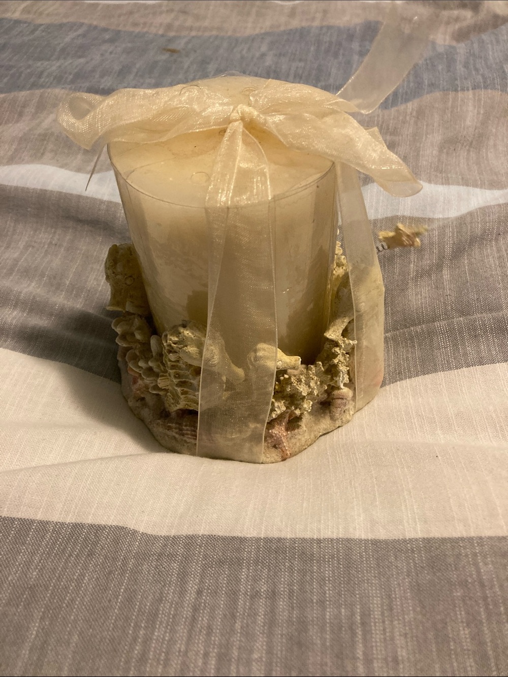 Ivory Decorative Pillar Candle with Sheer Bow